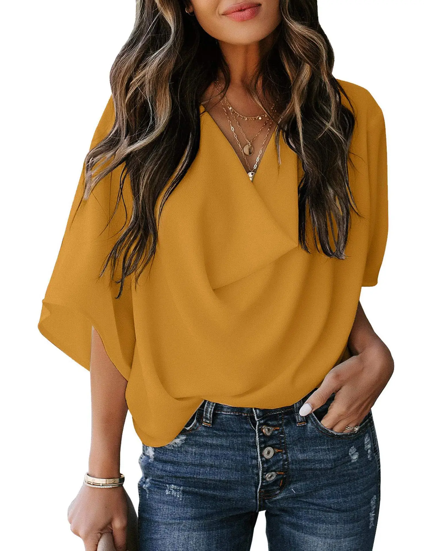 2025 Purple V-Neck Chiffon T-Shirt Women - Image 7