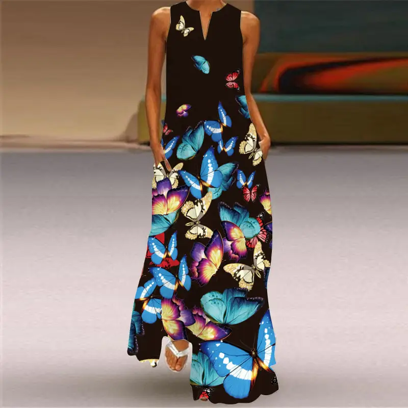 2026 Printed V-Neck Long Dress for Women - Image 3