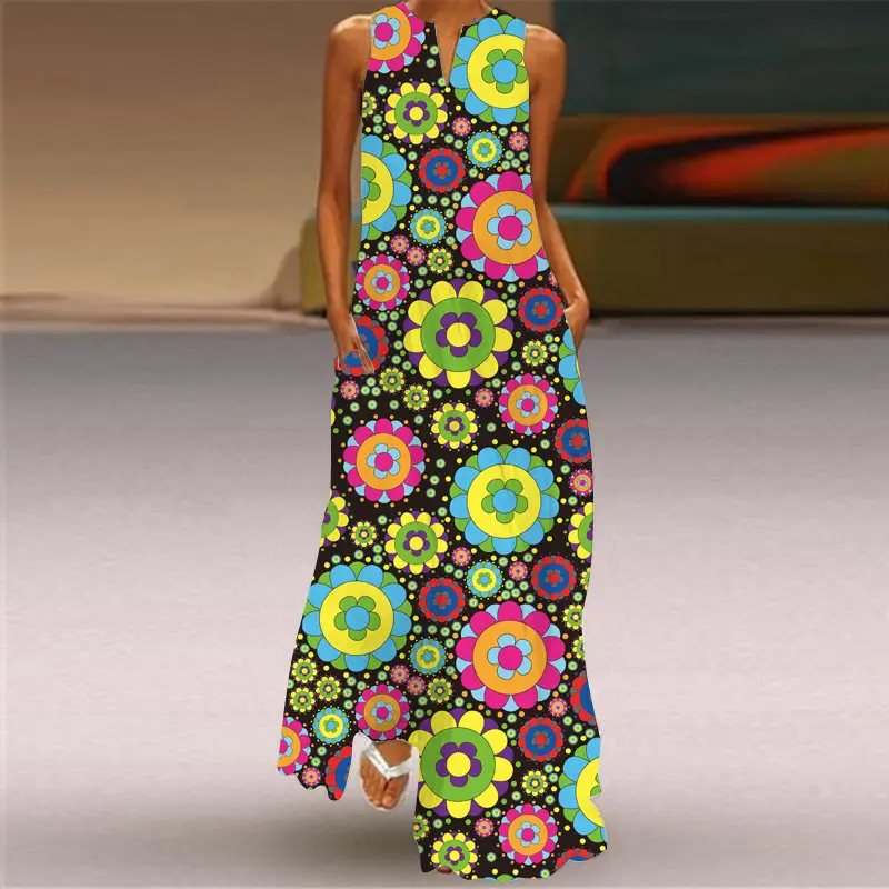 2026 Printed V-Neck Long Dress for Women - Image 5