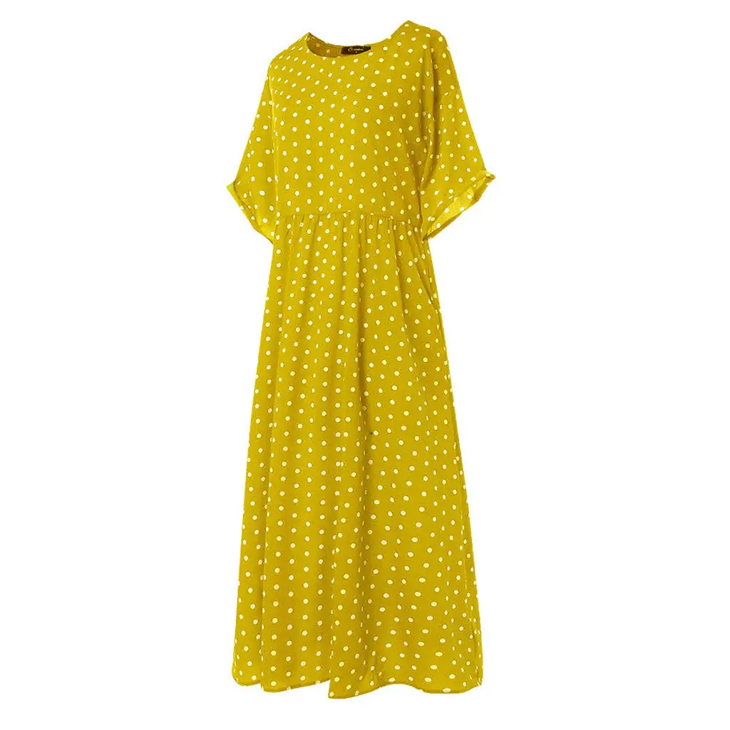 Women Polka Dot Swing Dress Green Large