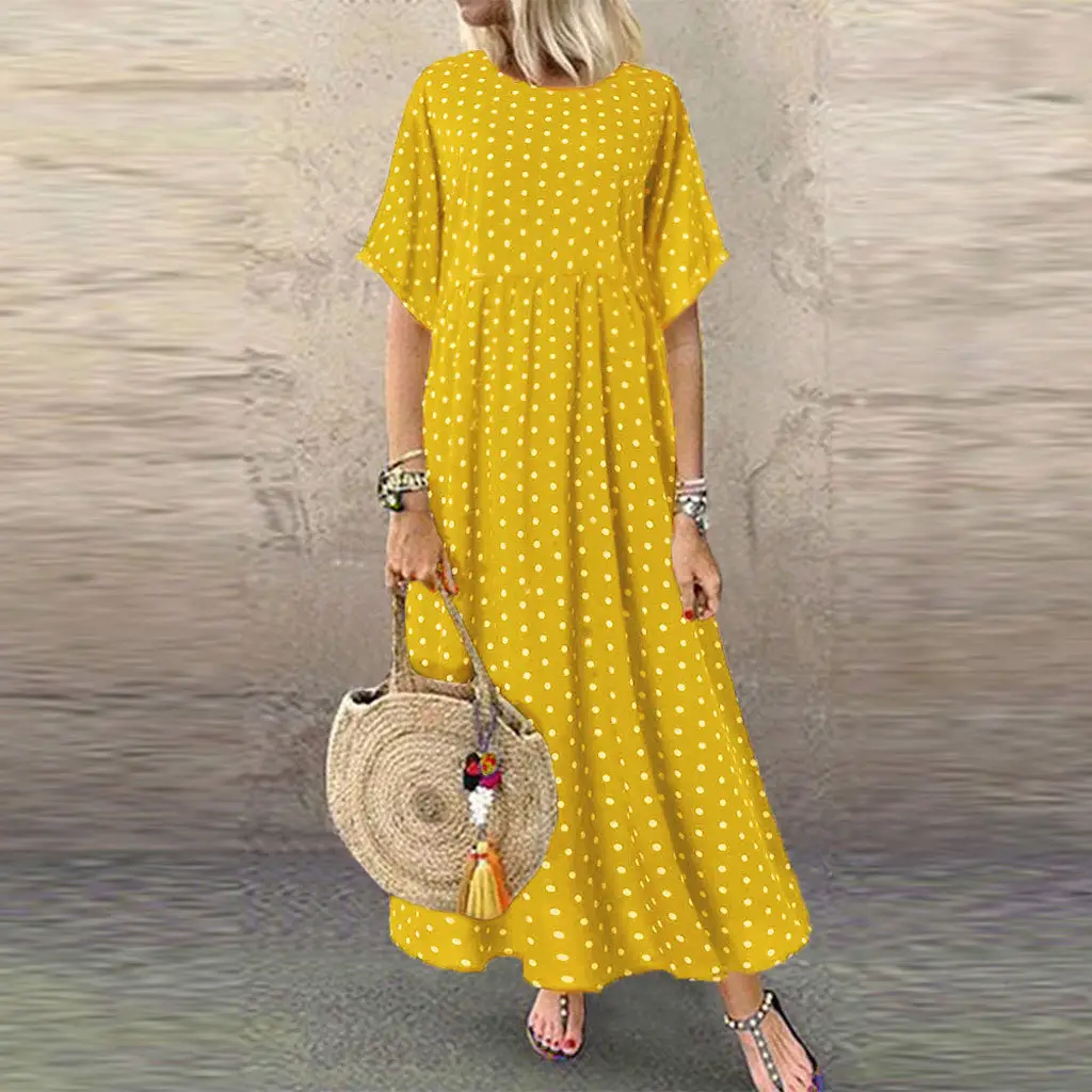 Women Polka Dot Swing Dress Green Large — feature 7