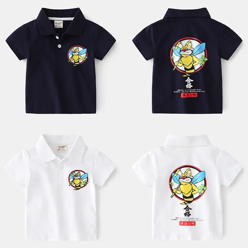 2025 Kids Printed Polo Shirt White Short Sleeve - Image 3