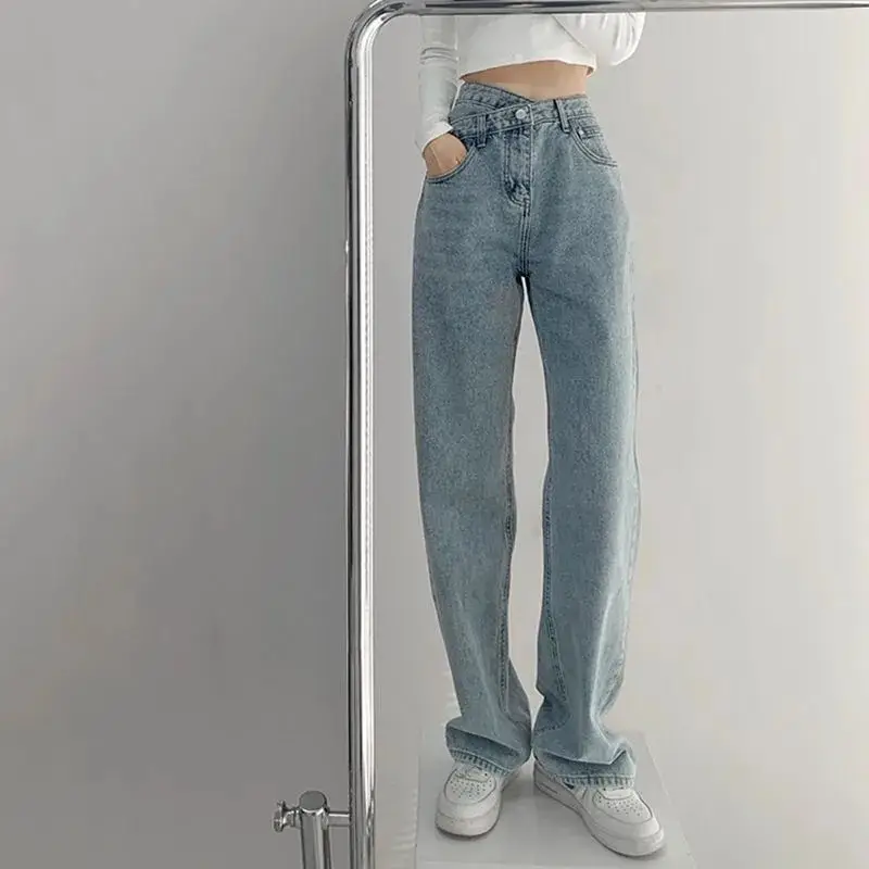 Women Retro High Waist Crossed Waist Jeans Summer Slim - Image 3