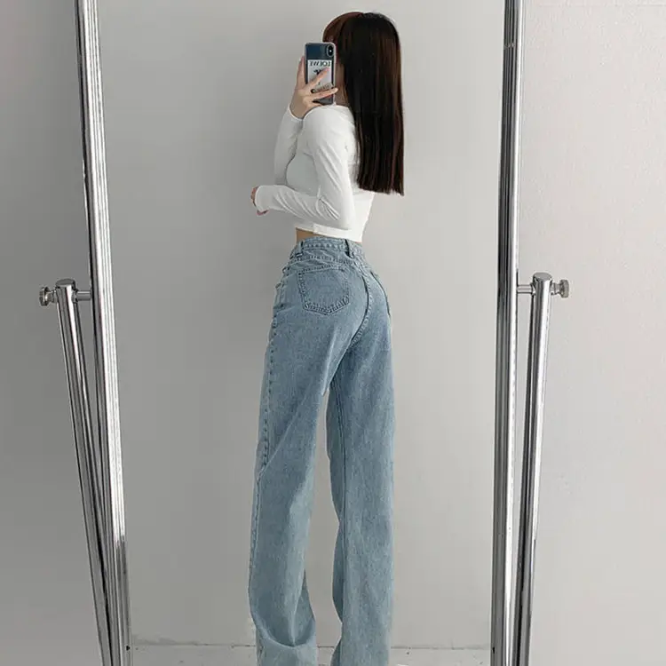 Women Retro High Waist Crossed Waist Jeans Summer Slim - Image 4