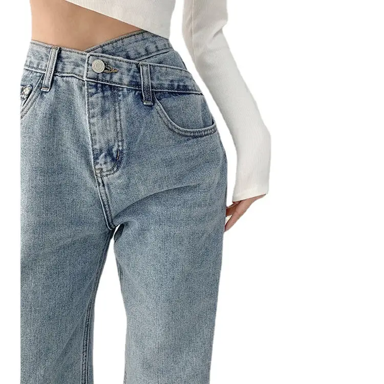 Women Retro High Waist Crossed Waist Jeans Summer Slim - Image 6