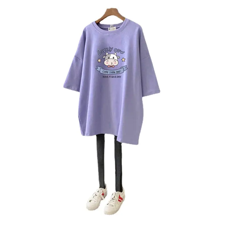 Pure Cotton Loose Fit Purple T-Shirt Plus Size - Image 23
