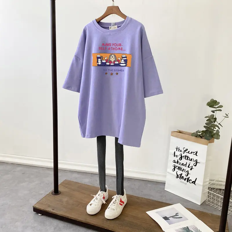 Pure Cotton Loose Fit Purple T-Shirt Plus Size - Image 10