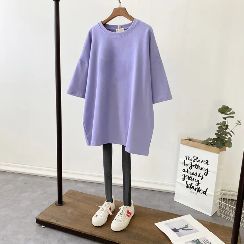 Pure Cotton Loose Fit Purple T-Shirt Plus Size - Image 16