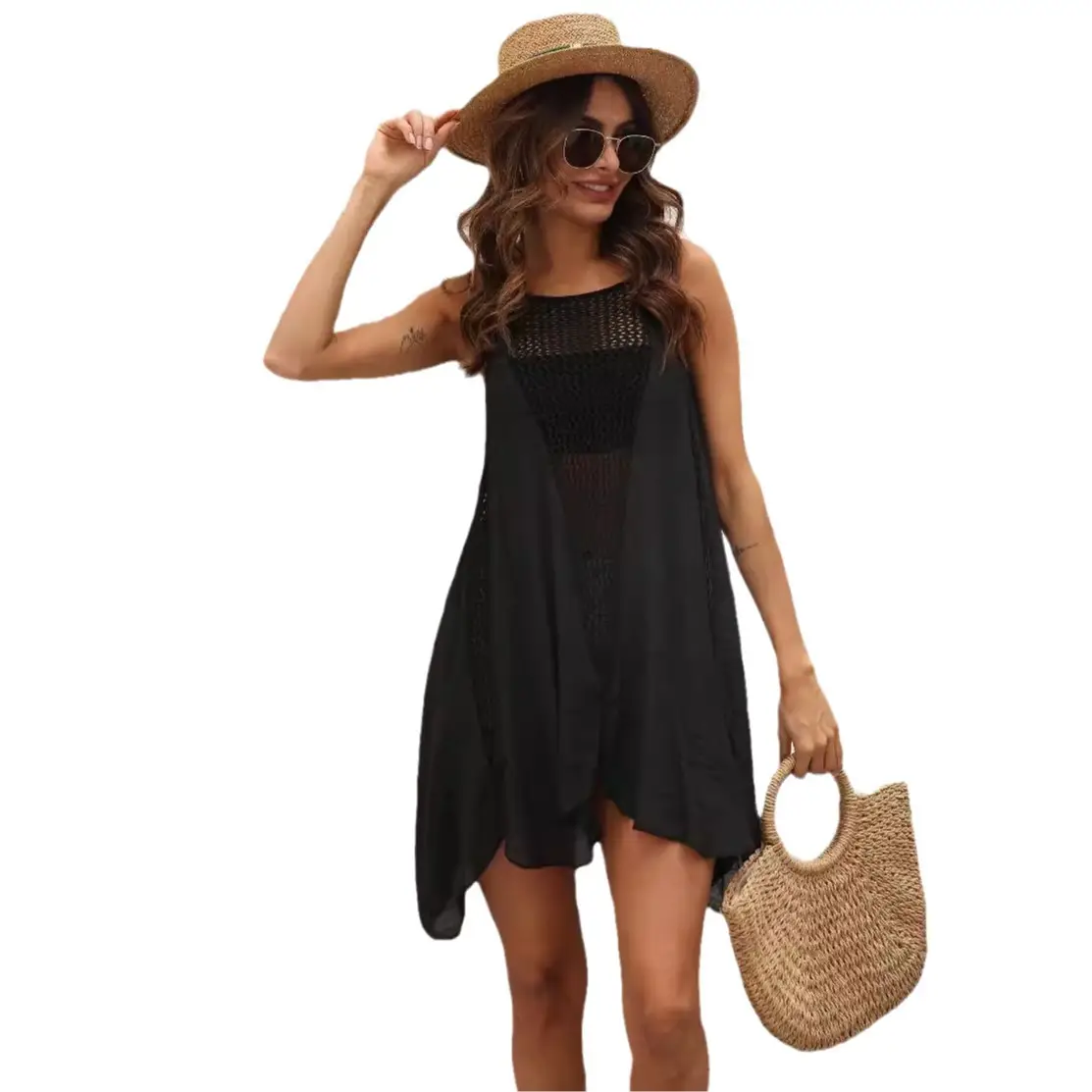 Women's Cream Crossbody Vest Dress with Long Sleeve - Image 6