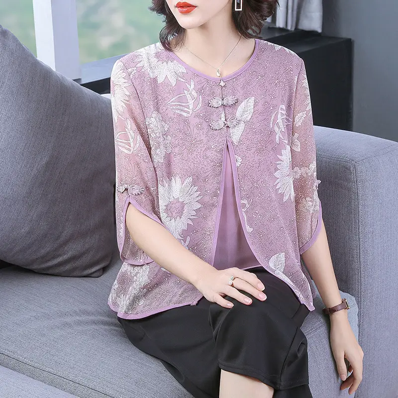 Women Chiffon Printed Shirt Mint Green Loose Fit 2021 - Image 5