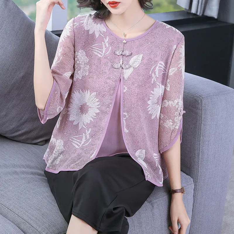 Women Chiffon Printed Shirt Mint Green Loose Fit 2021 - Image 6