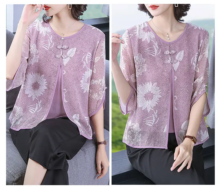 Women Chiffon Printed Shirt Mint Green Loose Fit 2021 — feature 10