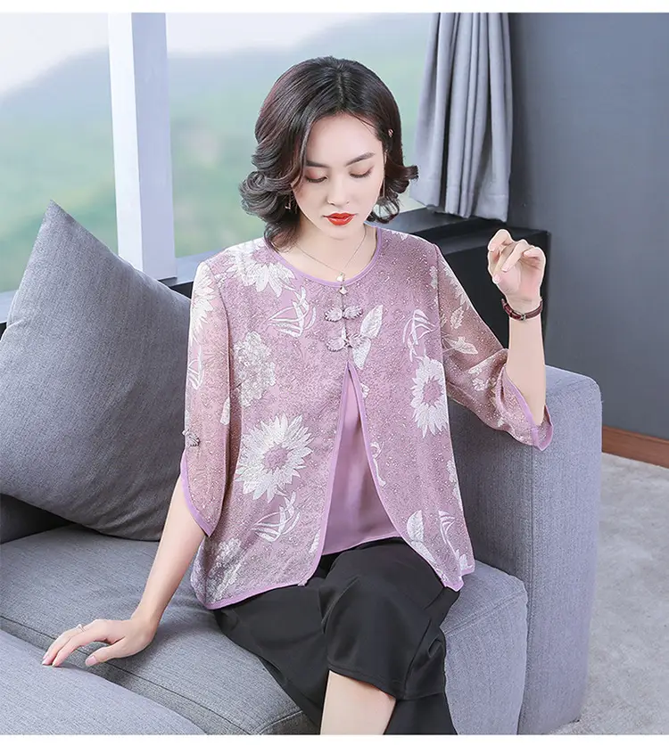 Women Chiffon Printed Shirt Mint Green Loose Fit 2021 — feature 11