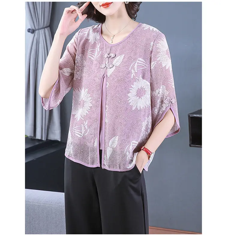 Women Chiffon Printed Shirt Mint Green Loose Fit 2021 — feature 12