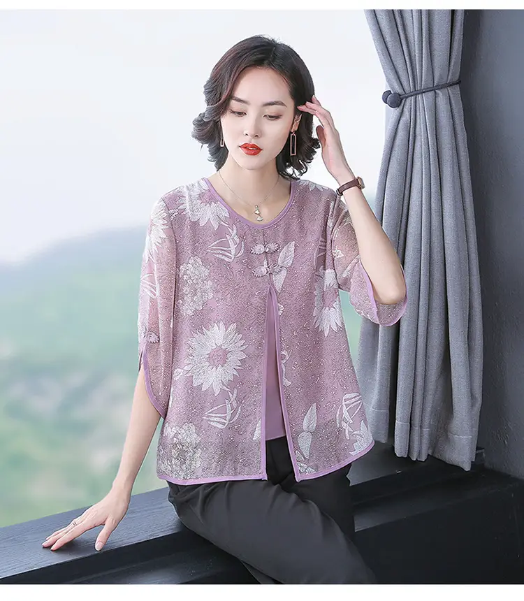 Women Chiffon Printed Shirt Mint Green Loose Fit 2021 — feature 13