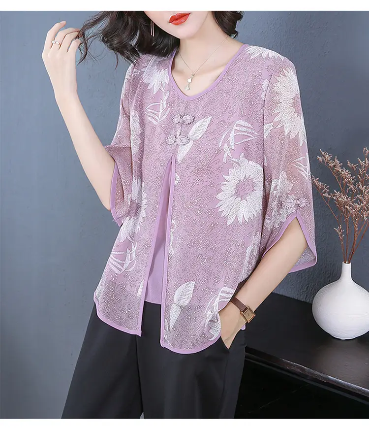 Women Chiffon Printed Shirt Mint Green Loose Fit 2021 — feature 14