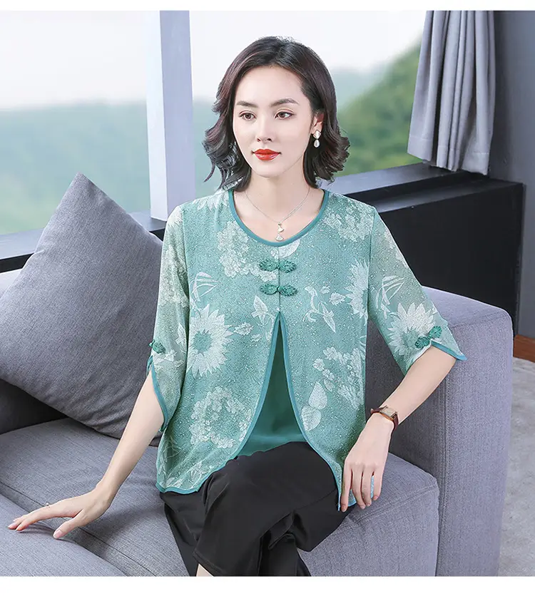 Women Chiffon Printed Shirt Mint Green Loose Fit 2021 — feature 15