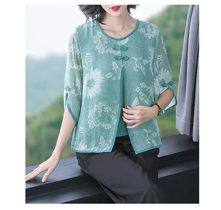 Women Chiffon Printed Shirt Mint Green Loose Fit 2021 — feature 16