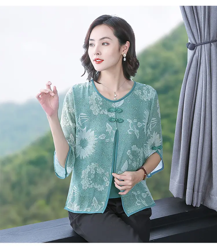 Women Chiffon Printed Shirt Mint Green Loose Fit 2021 — feature 17