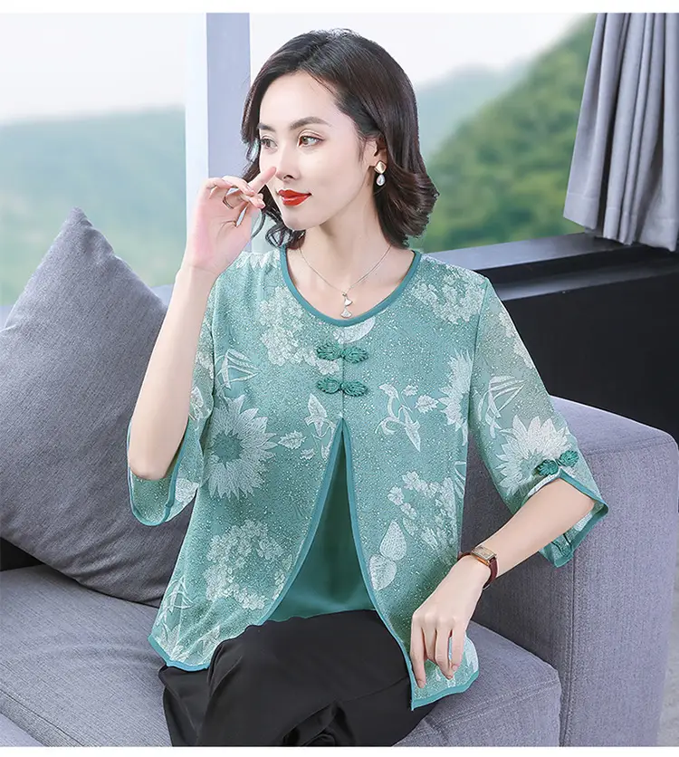 Women Chiffon Printed Shirt Mint Green Loose Fit 2021 — feature 19