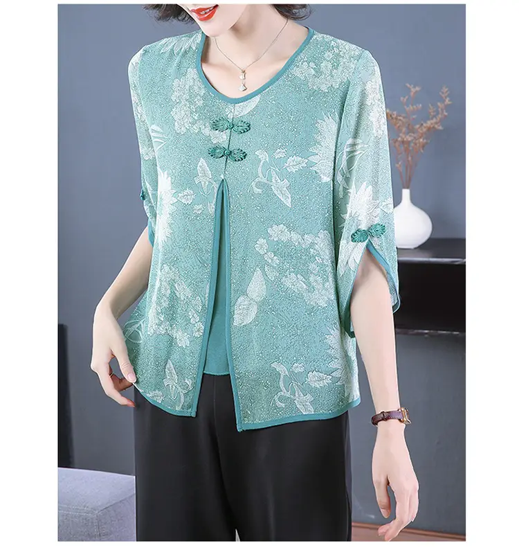 Women Chiffon Printed Shirt Mint Green Loose Fit 2021 — feature 20