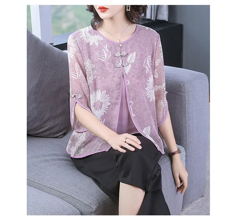 Women Chiffon Printed Shirt Mint Green Loose Fit 2021 — feature 7