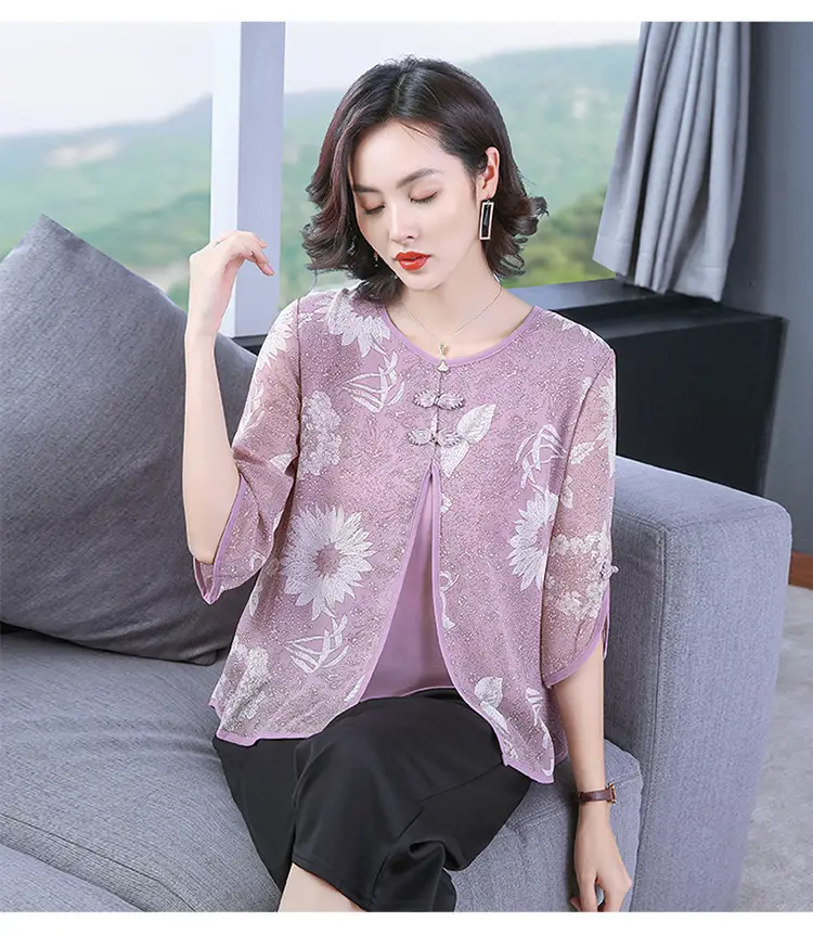 Women Chiffon Printed Shirt Mint Green Loose Fit 2021 — feature 9