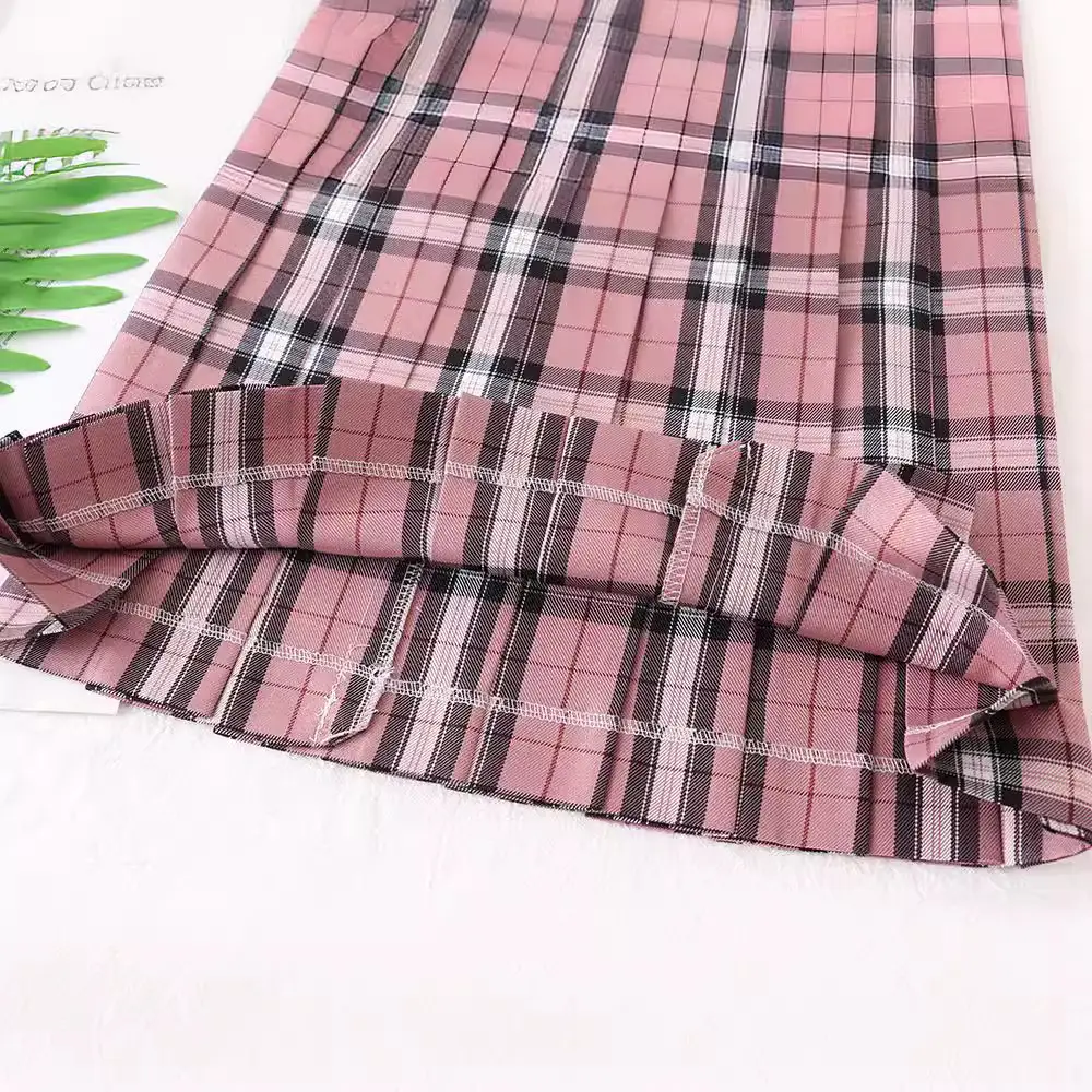 Plaid High Waist Pleated Skirt Pink Black - Image 8