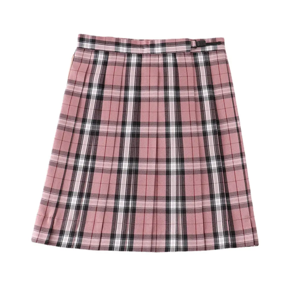 Plaid High Waist Pleated Skirt Pink Black - Image 9