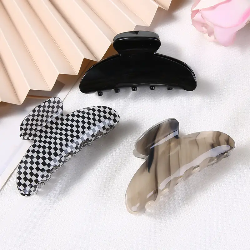 Plaid Acrylic Hair Clip for Women 8.5cm