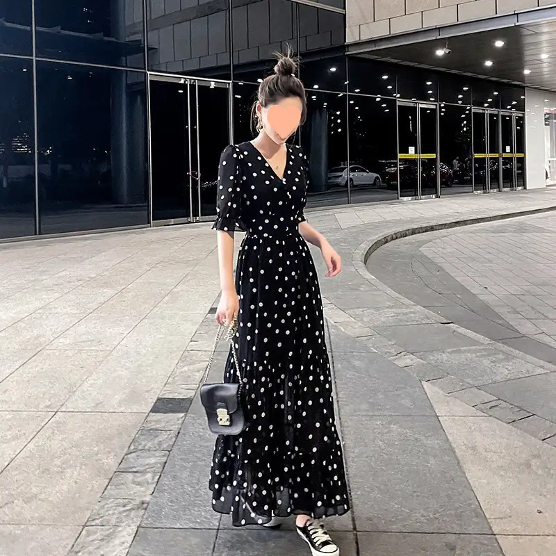 Women's Chiffon Polka Dot Long Skirt Dress - Image 2