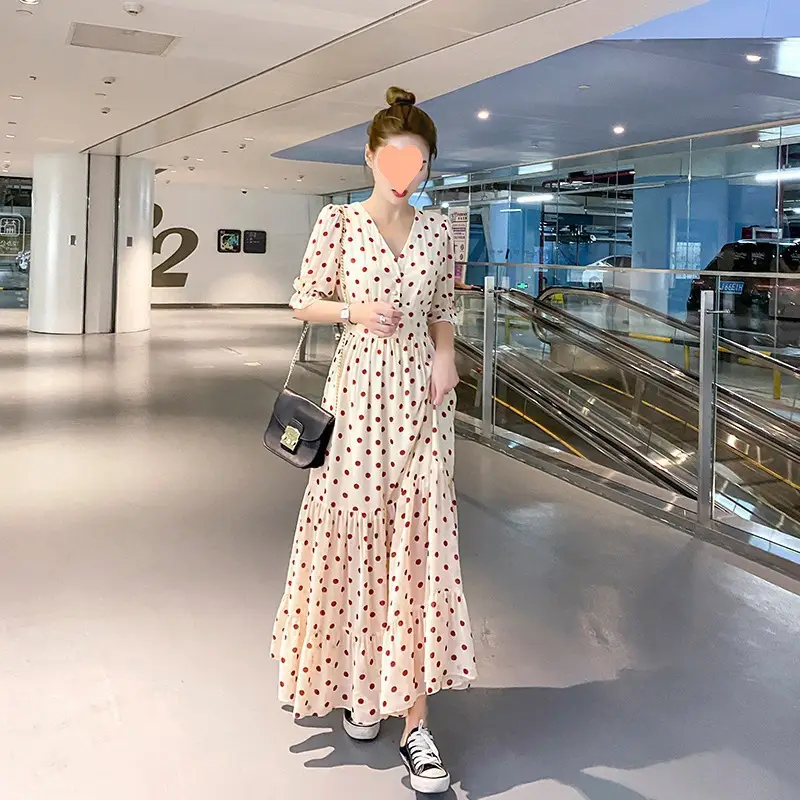 Women's Chiffon Polka Dot Long Skirt Dress - Image 3