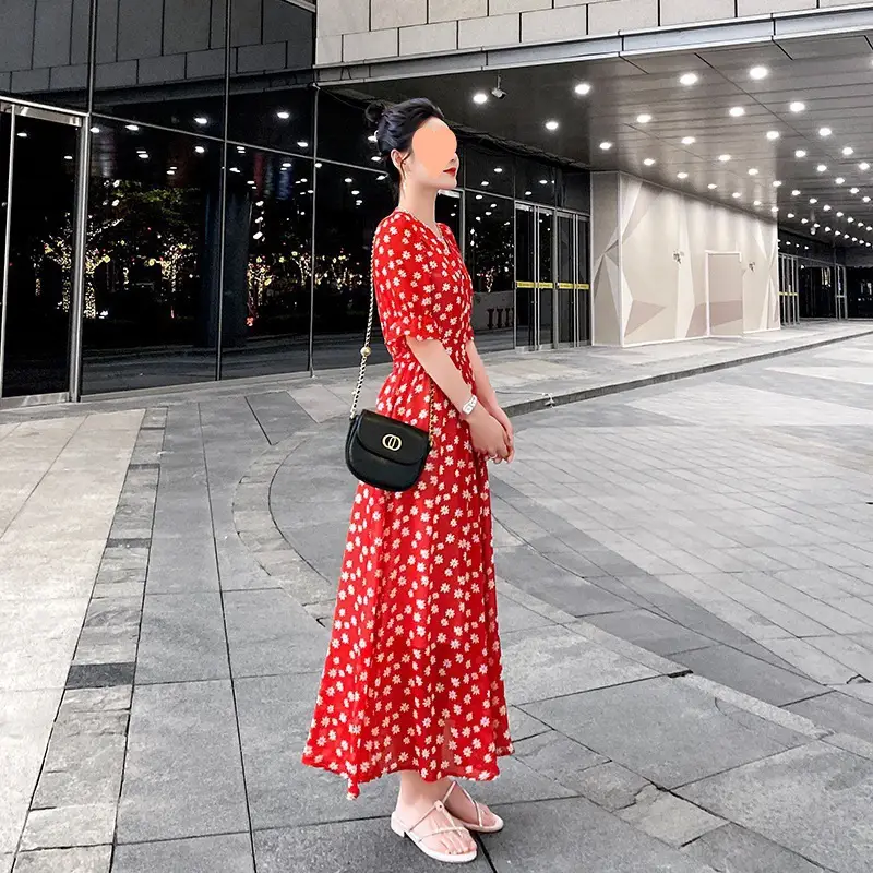 Women's Chiffon Polka Dot Long Skirt Dress - Image 4