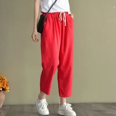 Women Linen Harem Pants Yellow Large 2025 - Image 4