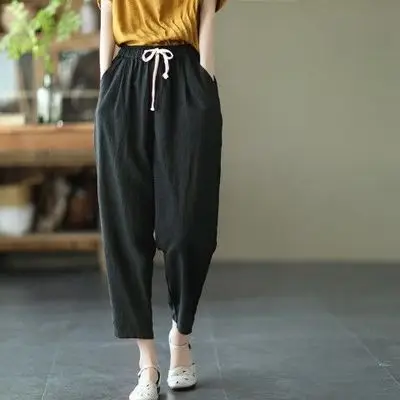 Women Linen Harem Pants Yellow Large 2025 - Image 6
