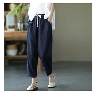 Women Linen Harem Pants Yellow Large 2025 - Image 8