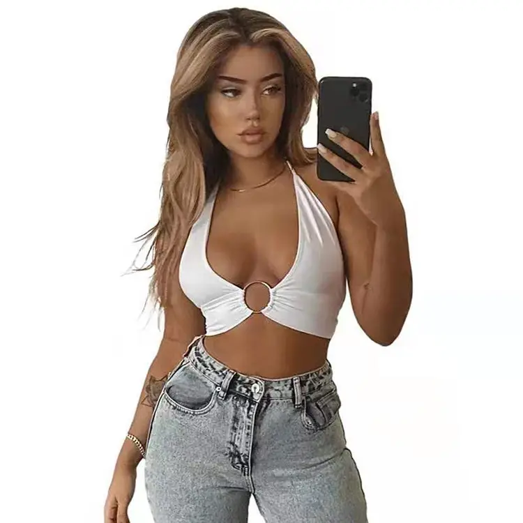 White Round Hook Crop Top for Women — feature 8