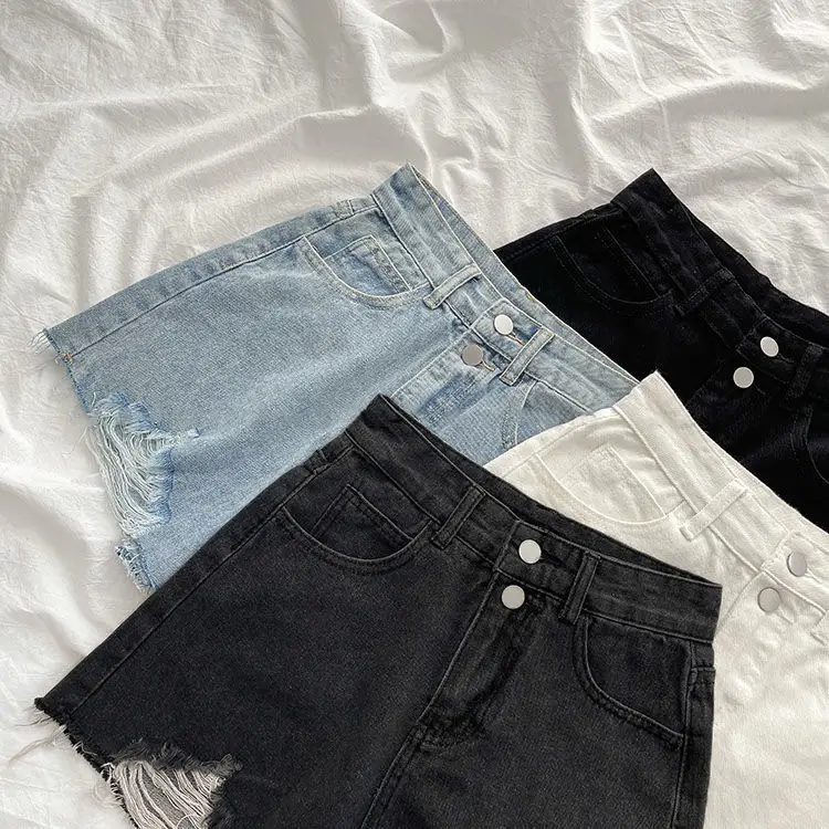 White High Waist Denim Shorts 2021 Summer — feature 14