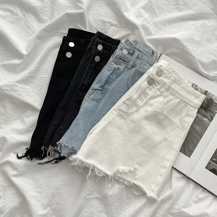 White High Waist Denim Shorts 2021 Summer — feature 9