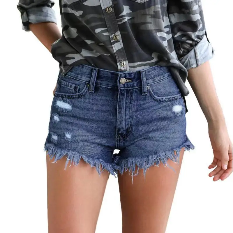 Women's Wash Cotton Shorts Black Frayed Hem - Image 8