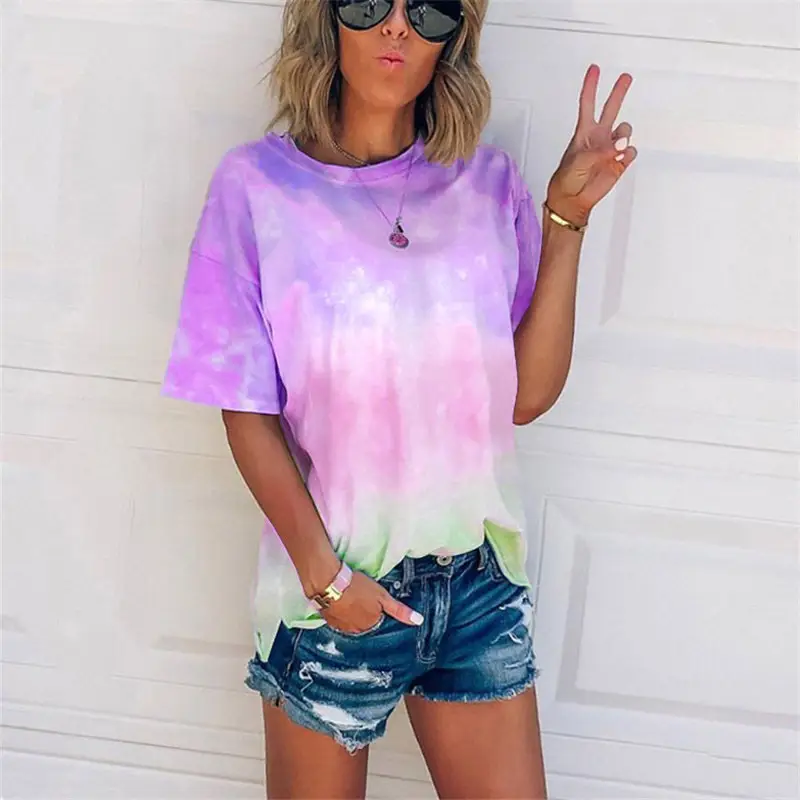 Women Tie-Dye Gradient T-Shirt Summer Top - Image 2