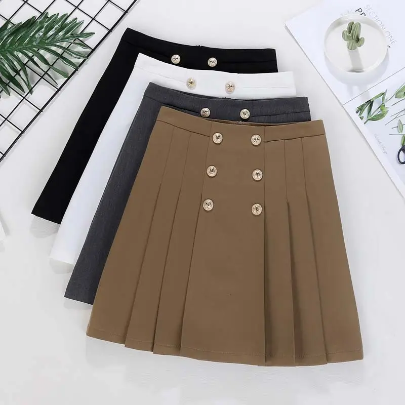 Double-Breasted Pleated Skirt Women High Waist Slimming - Image 6