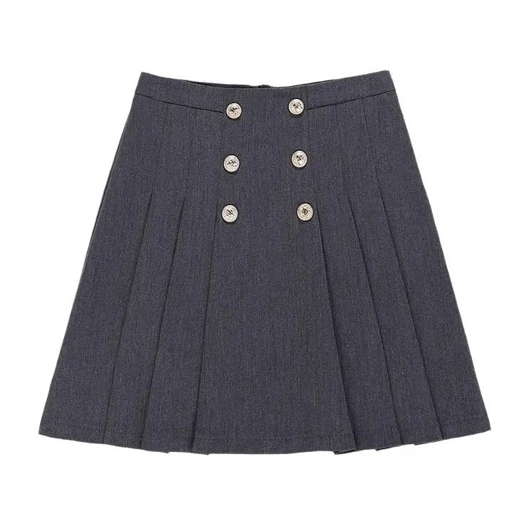 Double-Breasted Pleated Skirt Women High Waist Slimming - Image 9