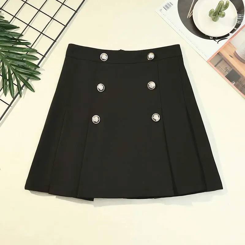 Double-Breasted Pleated Skirt Women High Waist Slimming - Image 2