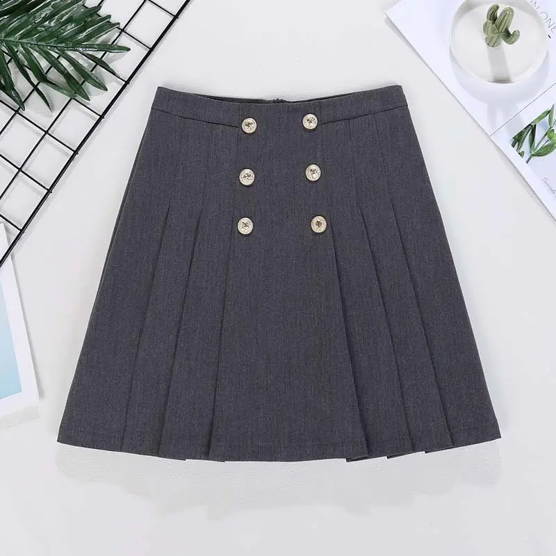 Double-Breasted Pleated Skirt Women High Waist Slimming - Image 3