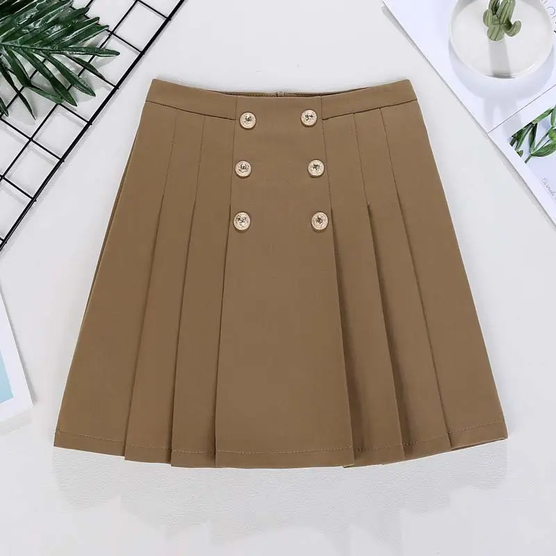 Double-Breasted Pleated Skirt Women High Waist Slimming - Image 4