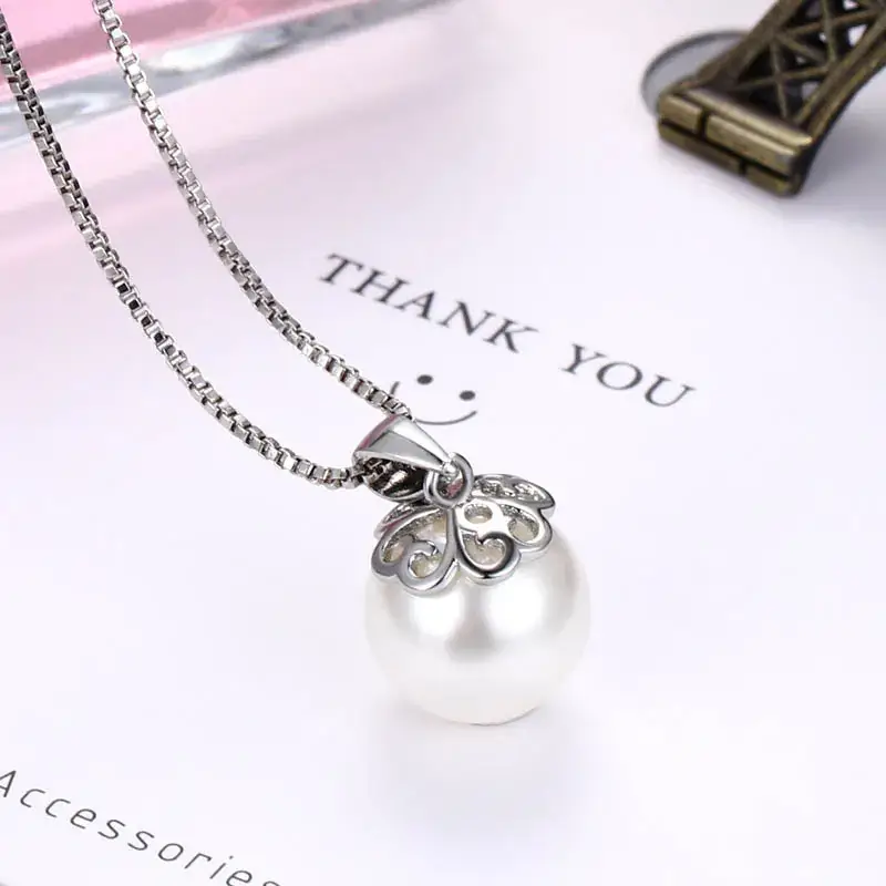 Pink Pearl Flower Pendant Necklace for Women - Image 3
