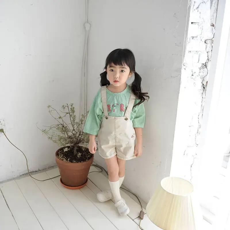 2026 Korean Boys Summer Striped T-Shirt Overalls Set