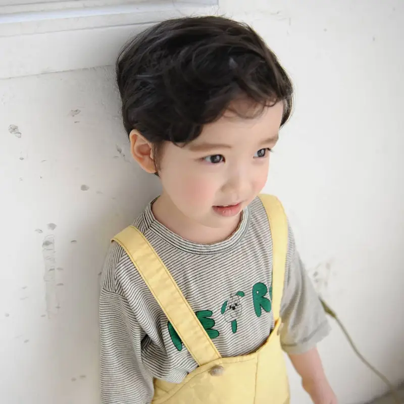 2026 Korean Boys Summer Striped T-Shirt Overalls Set