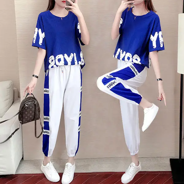 Women 2026 Blue White Casual Sports Suit Loose Fit — feature 10